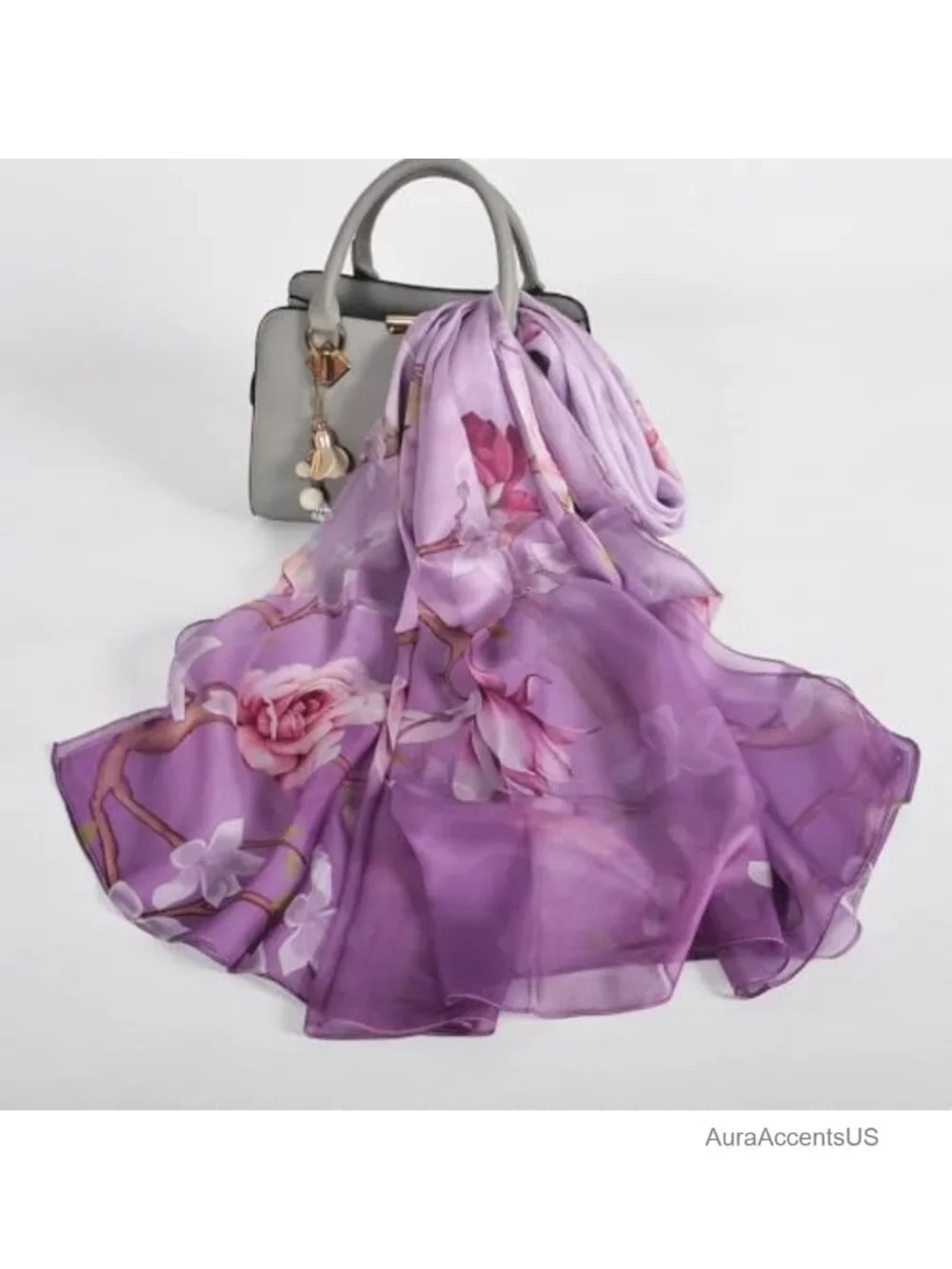 100% Mulberry Silk Chiffon Scarf, Printed Long Shawl, Lightweight Oversized